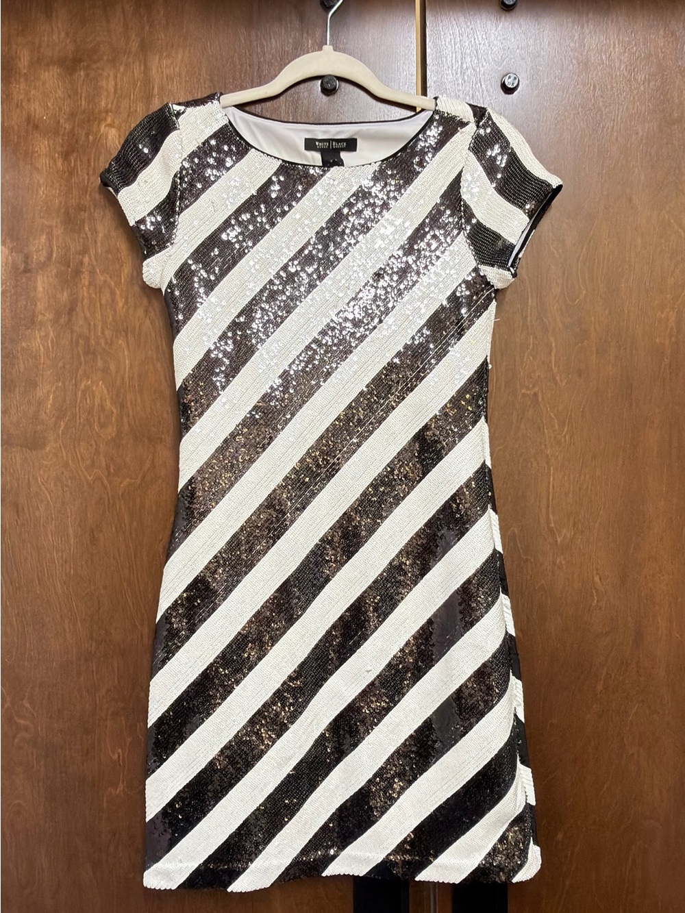 White House Black Market Black and White Diagonal Sequin Dress